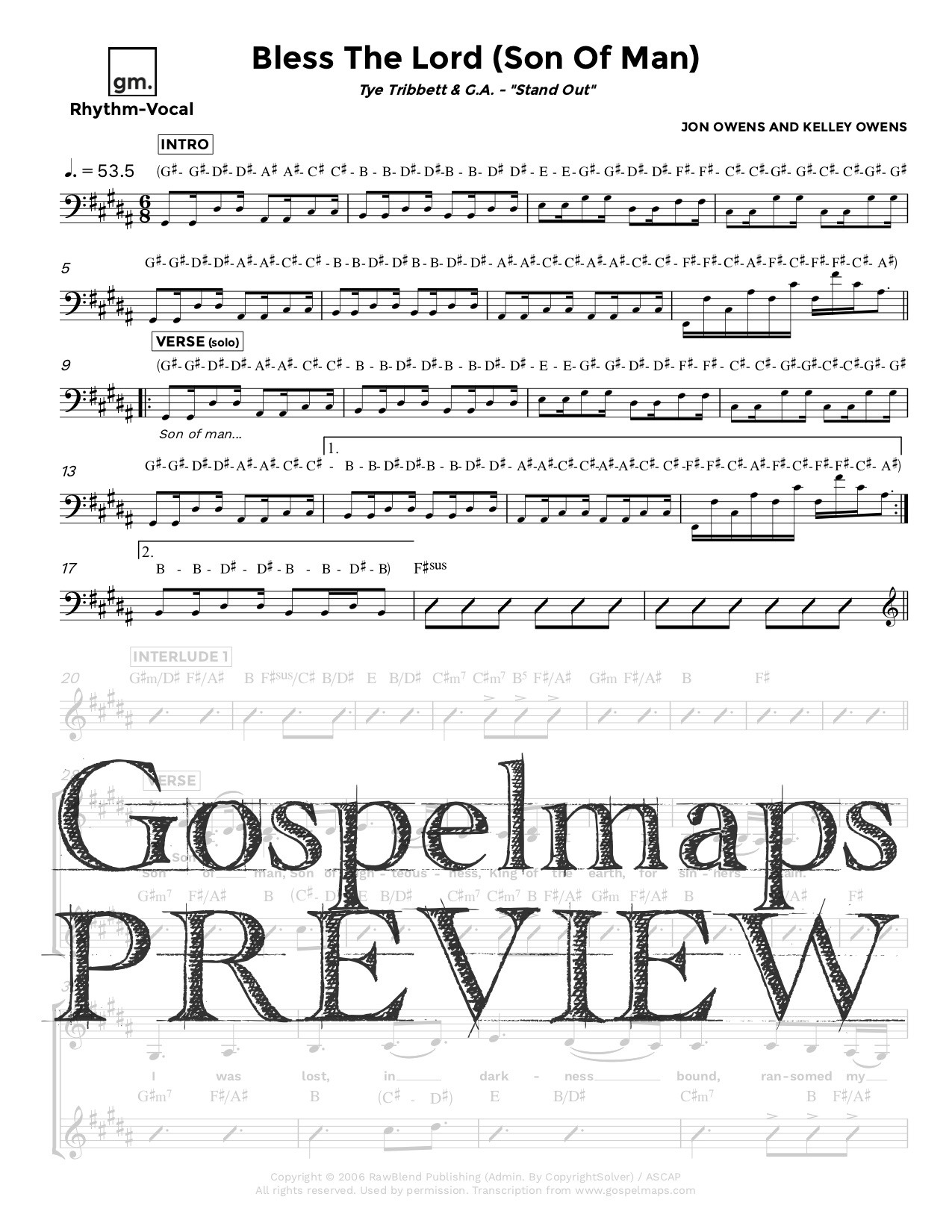 Gospelmaps Bless The Lord Son Of Man Tye Tribbett G A Stand Out Rhythm Vocal And Chord Charts
