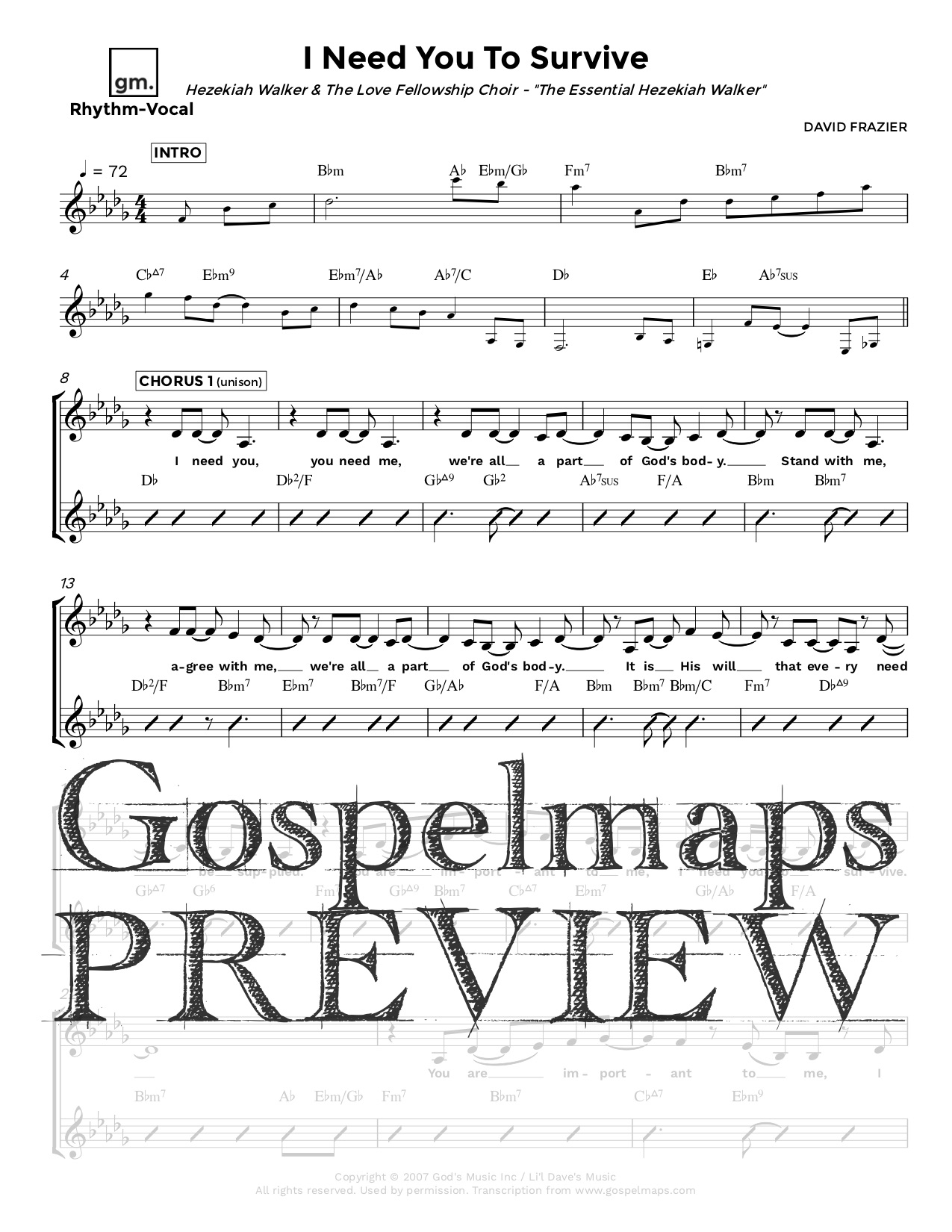Gospelmaps I Need You To Survive Hezekiah Walker The Essential Hezekiah Walker Rhythm Vocal And Chord Charts